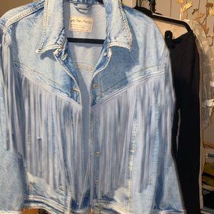 Free People After Hours Fringe Denim Jacket